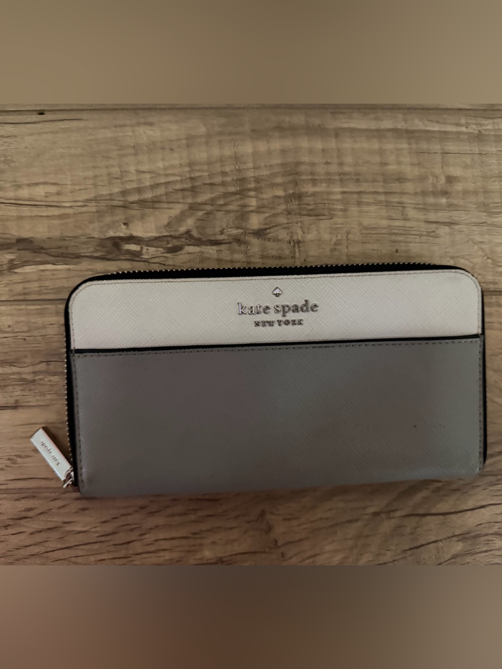 kate spade Two-Tone Gray and Cream Zip Around Wallet